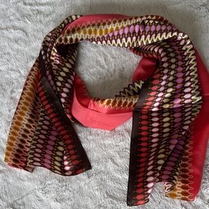 Echo Vintage Silk Scarf Coral Pink Geometric Print Square Neck Hair Wrap EUC